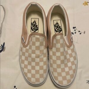 Vans Kids Checkerboard Slip-On Shoes - Tan and White like new